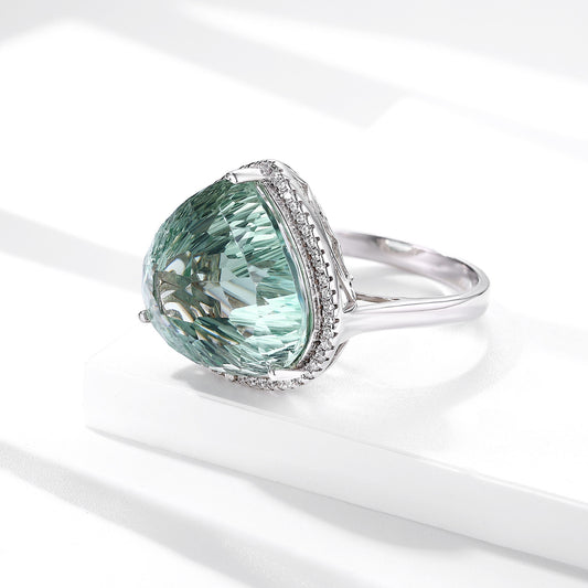 Heart-Cut Green Crystal Ring — 925 Silver Bird's Nest