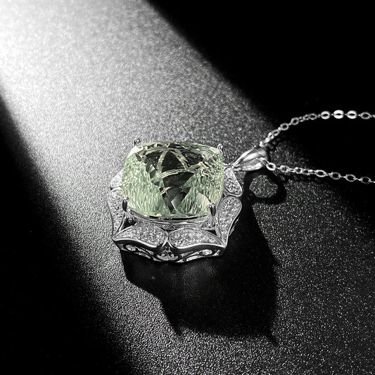 Green Crystal Sweater Necklace — 925 Silver Statement