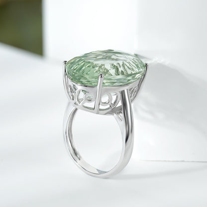 Green Amethyst Statement Ring — 925 Silver Retro Luxury