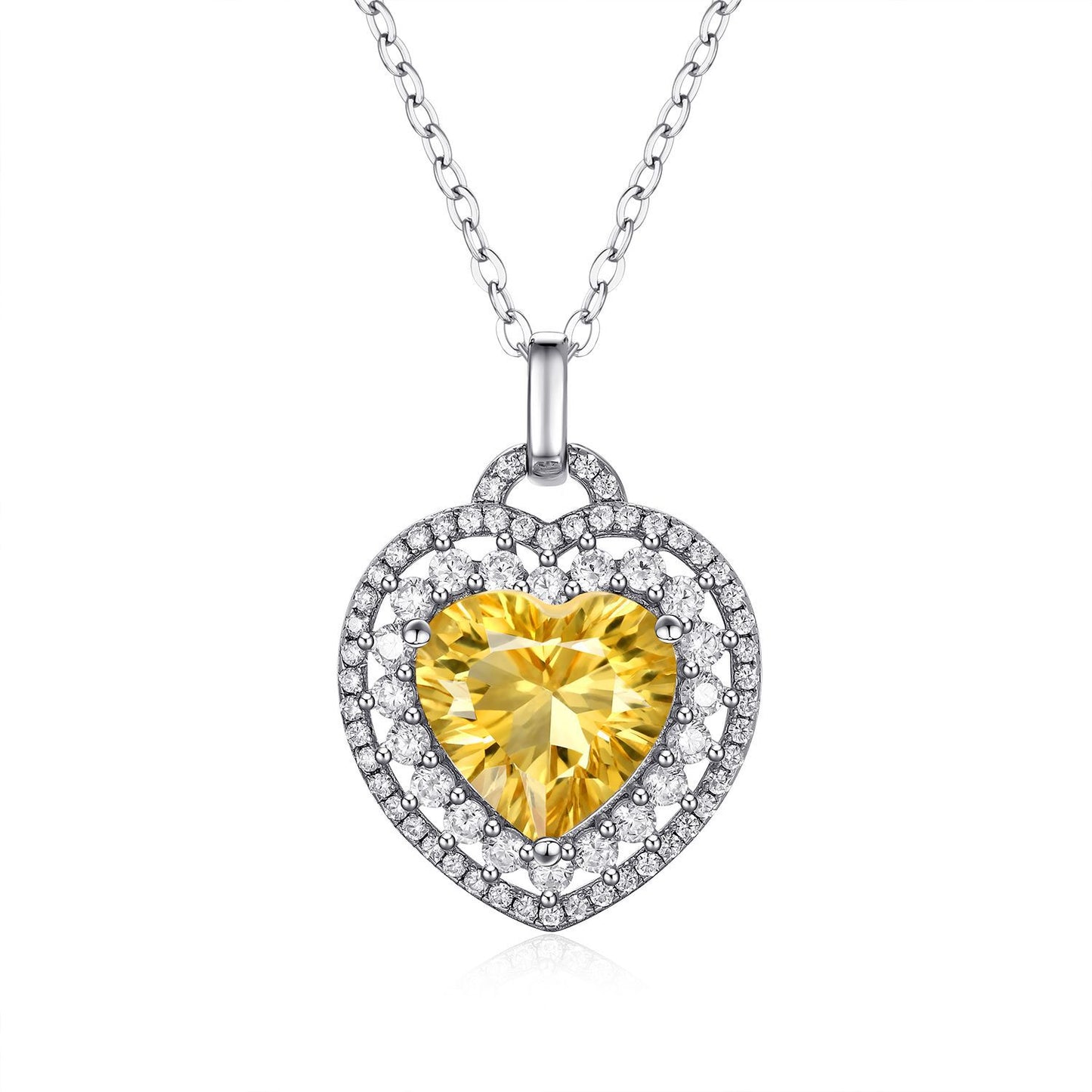Heart-Cut Citrine Pendant — 925 Silver Women's Necklace