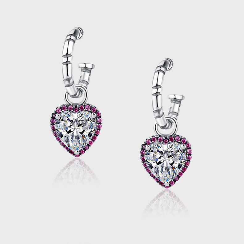 Zircon Heart Stud Earrings — 925 Sterling Silver Everyday