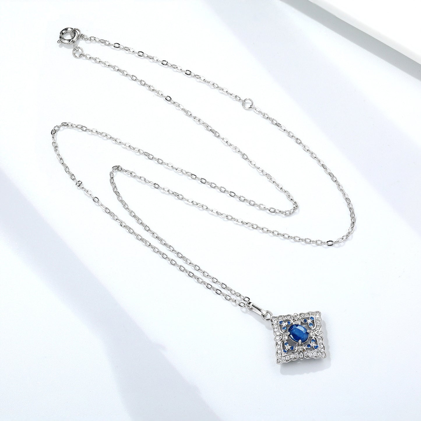 Hollow Sapphire Pendant — 925 Silver Retro Geometric