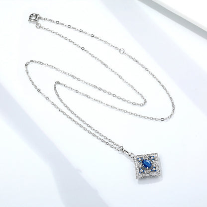 Hollow Sapphire Pendant — 925 Silver Retro Geometric