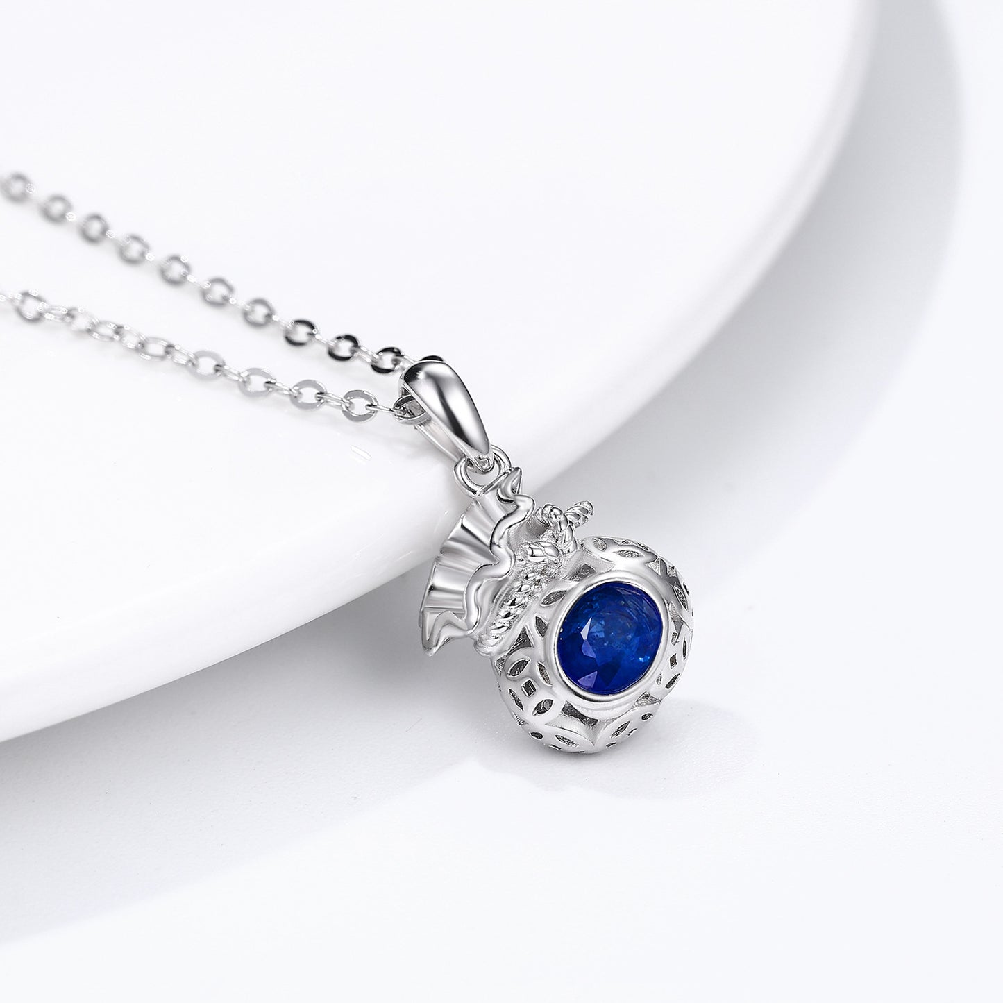 Sapphire Blessing Bag Pendant — 925 Silver Necklace