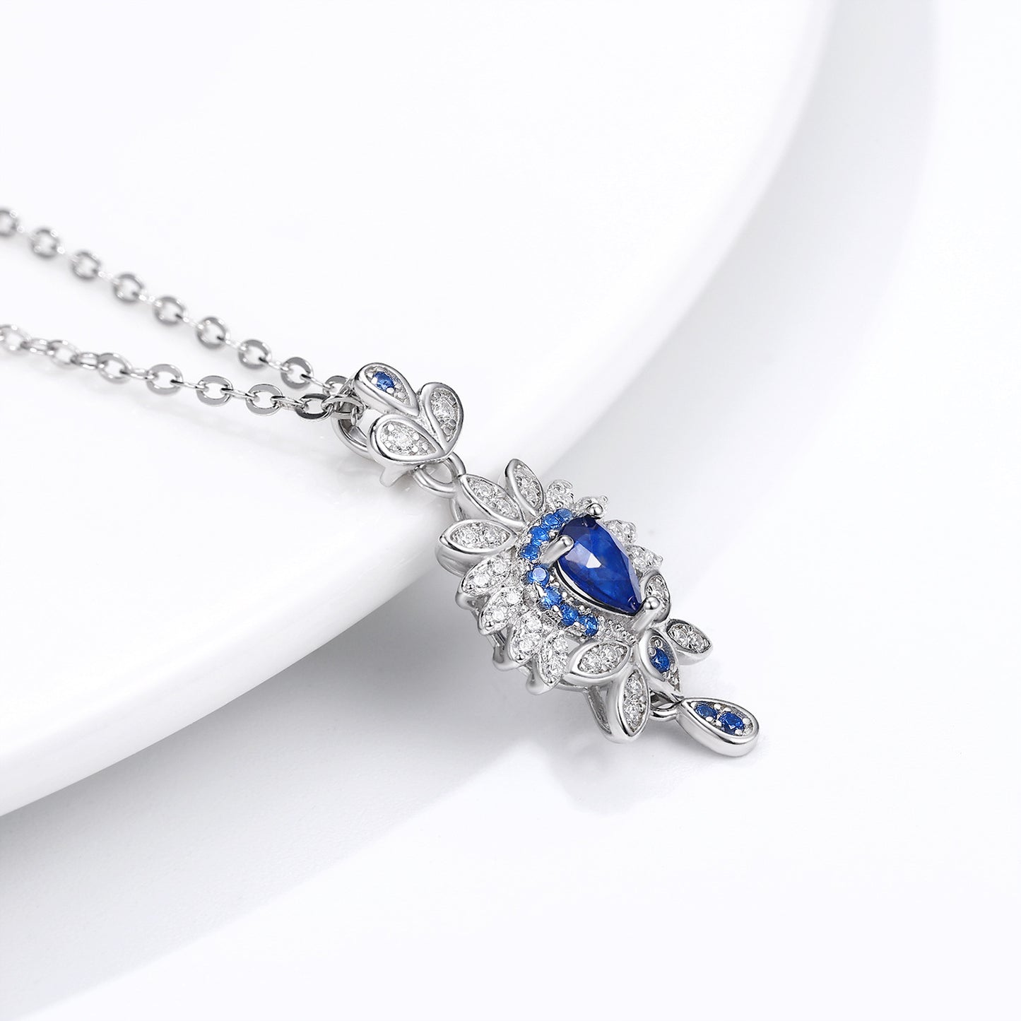Floral Sapphire Pendant — 925 Silver Luxury Necklace
