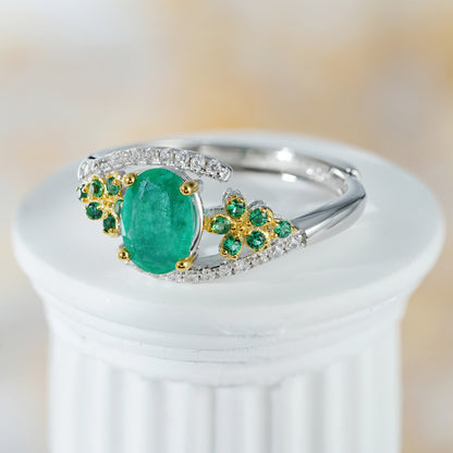 Natural Emerald Statement Ring — 925 Silver Handcrafted