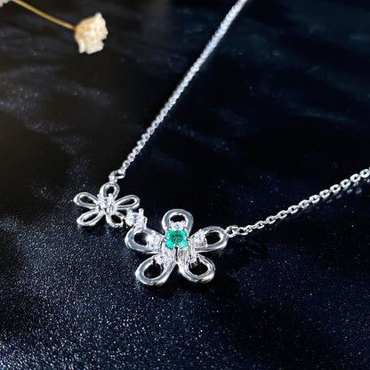 Vintage Emerald Pendant — 925 Silver Collar Necklace
