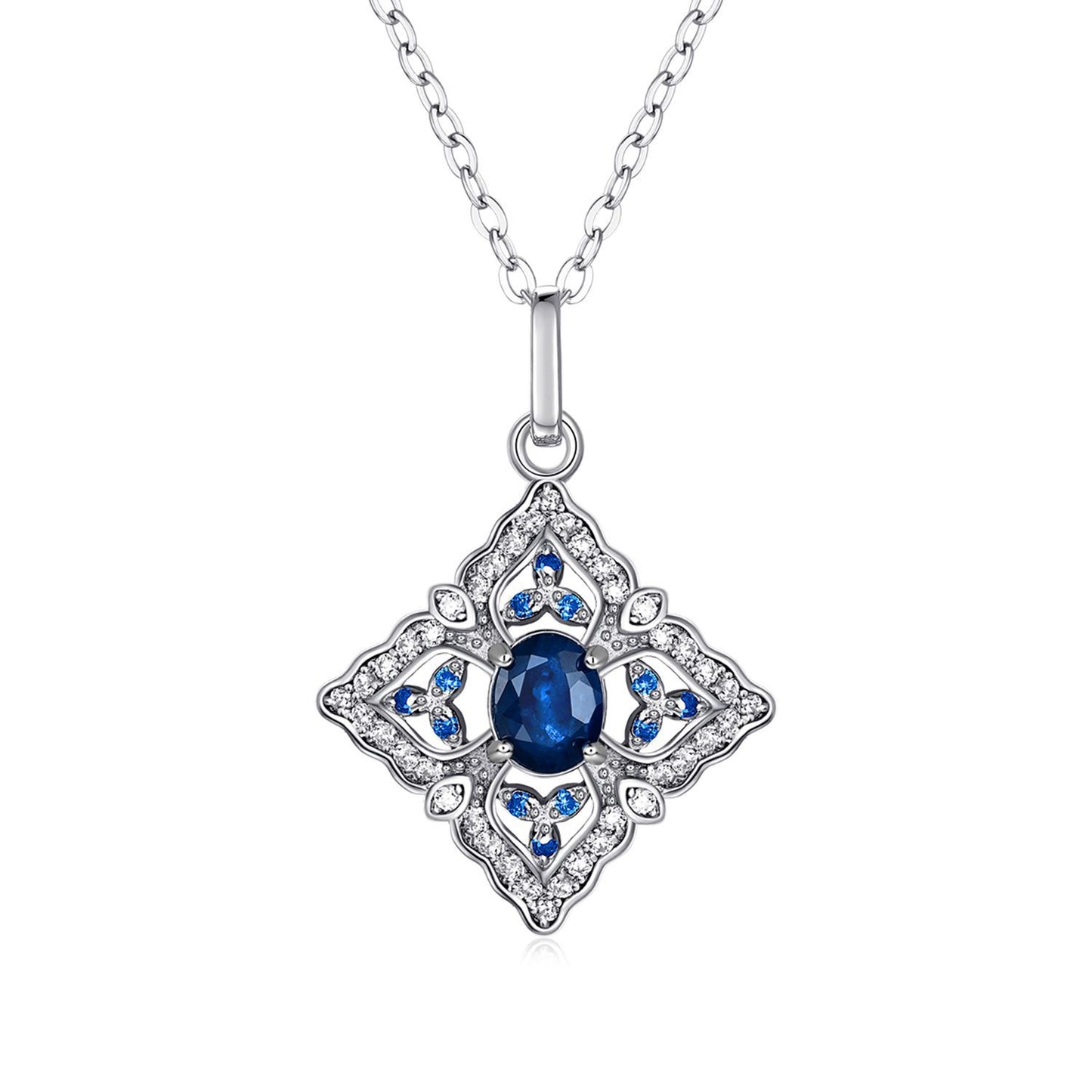 Hollow Sapphire Pendant — 925 Silver Retro Geometric