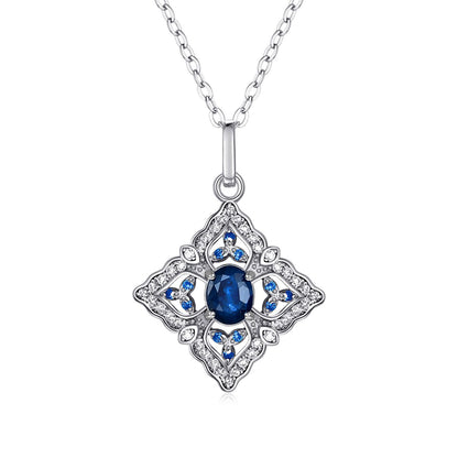Hollow Sapphire Pendant — 925 Silver Retro Geometric
