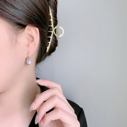 Zircon Heart Stud Earrings — 925 Sterling Silver Everyday
