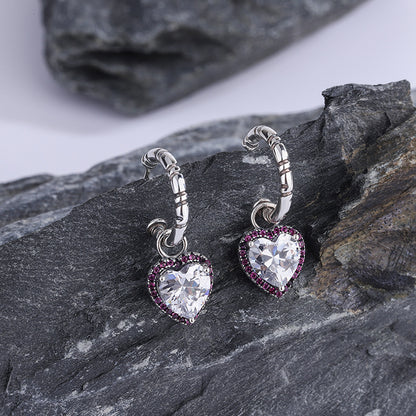 Zircon Heart Stud Earrings — 925 Sterling Silver Everyday