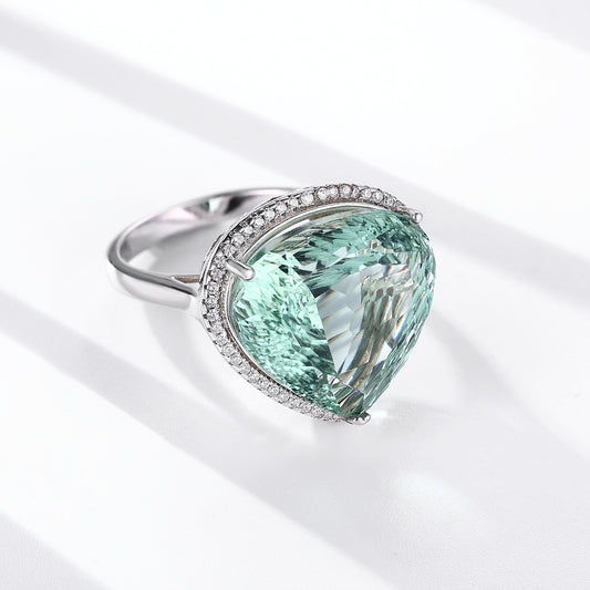 Heart-Cut Green Crystal Ring — 925 Silver Bird's Nest