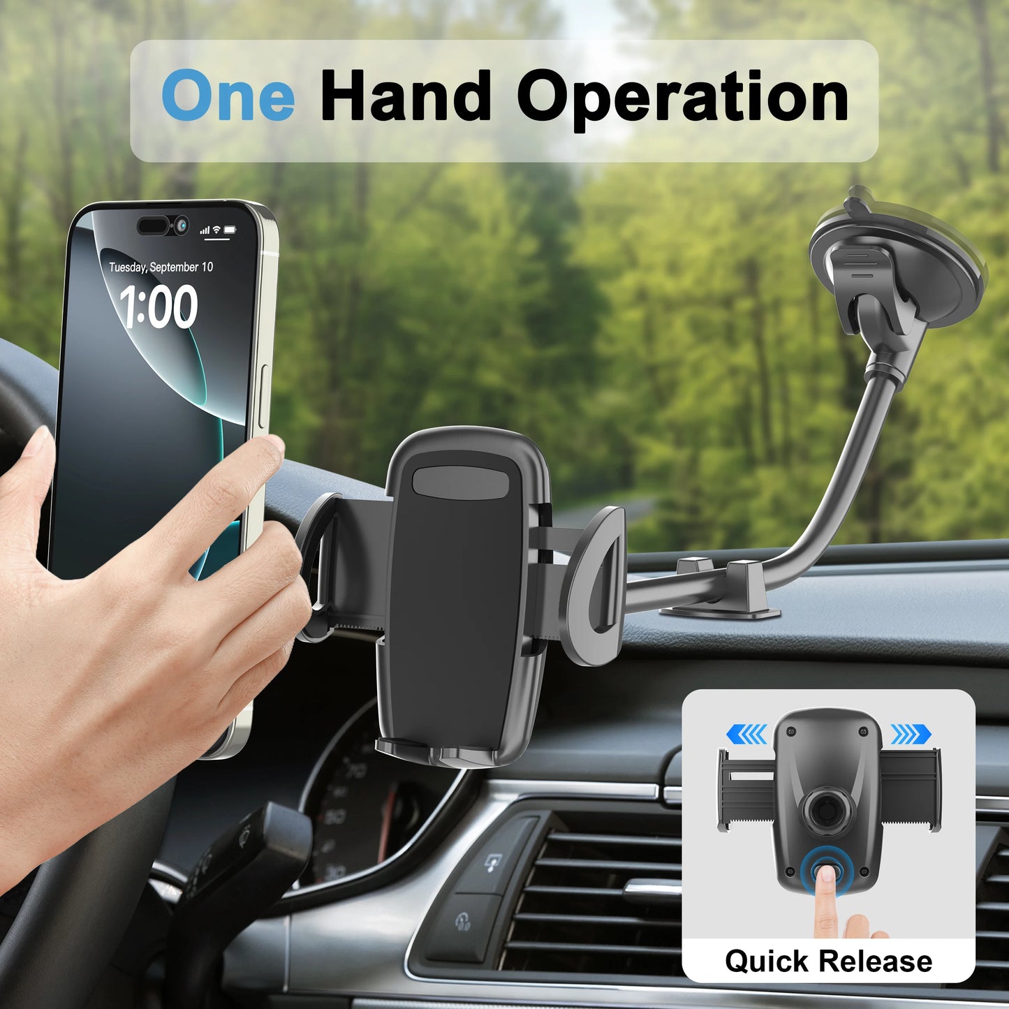 Gooseneck Phone Mount — 11.8" Anti-Shake, Car & Truck