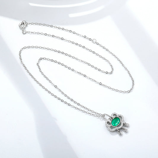 Emerald Auspicious Lock Pendant — 925 Silver Necklace