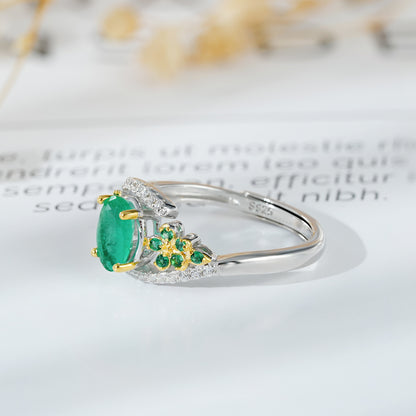 Natural Emerald Statement Ring — 925 Silver Handcrafted