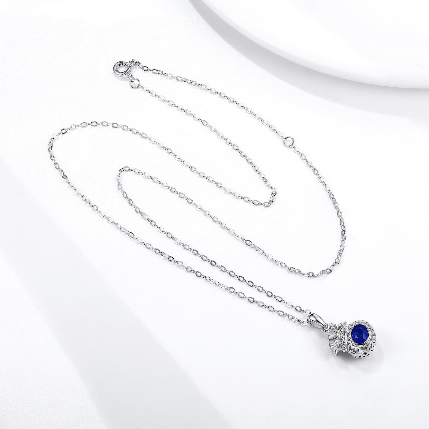Sapphire Blessing Bag Pendant — 925 Silver Necklace