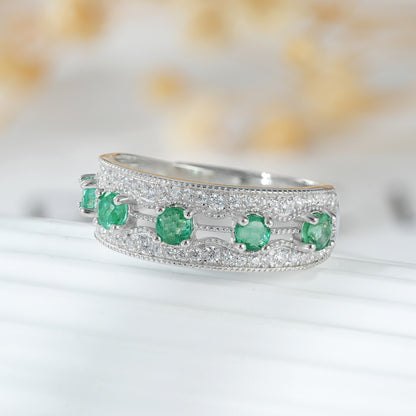 Emerald Row Stackable Ring — Minimalist 925 Silver