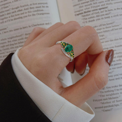 Natural Emerald Statement Ring — 925 Silver Handcrafted