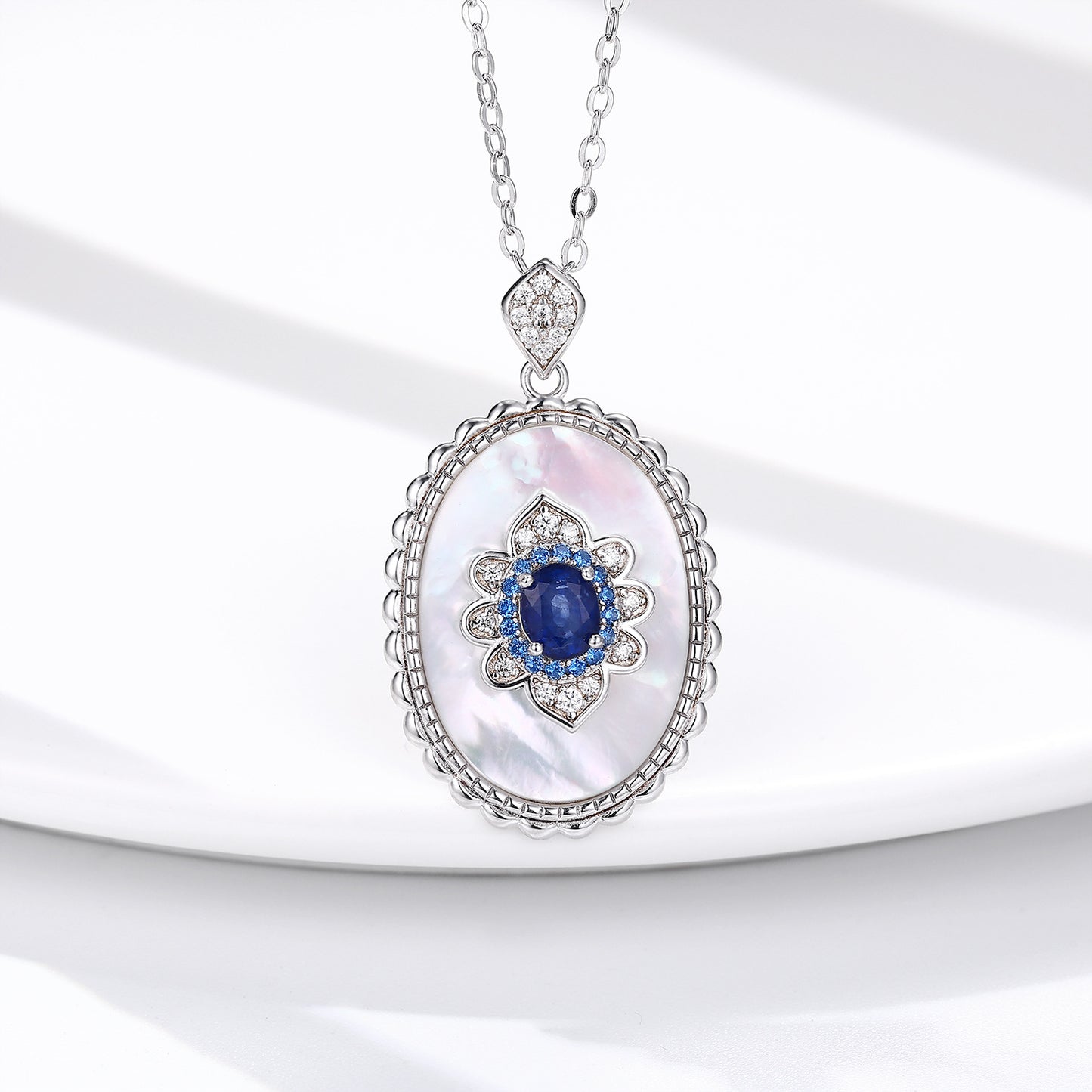 Blue Sapphire Diamond Pendant — 925 Silver Party & Wedding