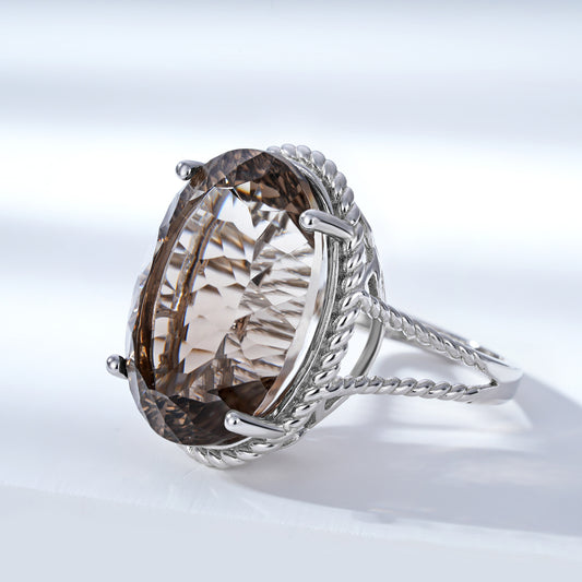 Smoky Tea Crystal Ring — 925 Silver Luxury Inlaid