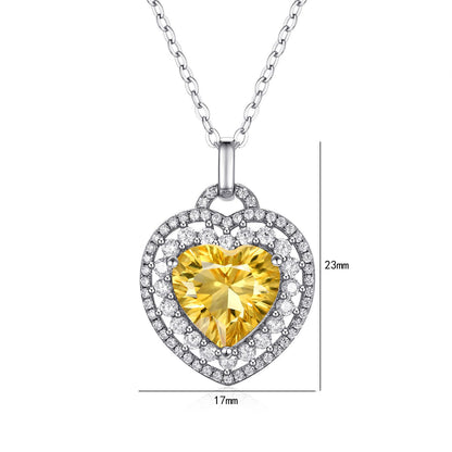 Heart-Cut Citrine Pendant — 925 Silver Women's Necklace