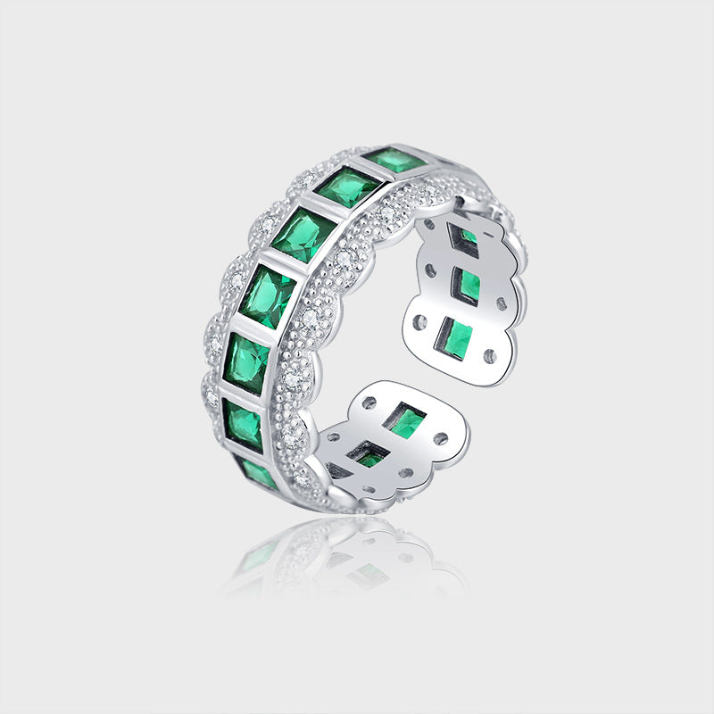 Lace-Edge Green Zircon Ring — 925 Sterling Silver