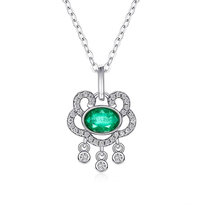 Emerald Auspicious Lock Pendant — 925 Silver Necklace