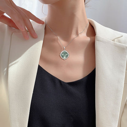 Green Crystal Sweater Necklace — 925 Silver Statement