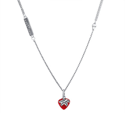 Enamel Strawberry Pendant — 925 Silver French Retro