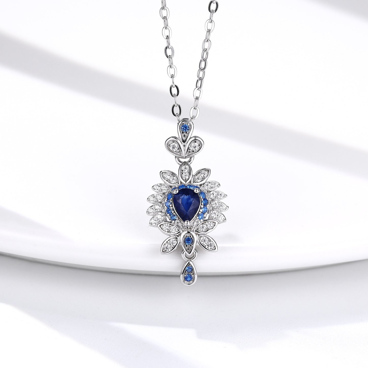 Floral Sapphire Pendant — 925 Silver Luxury Necklace