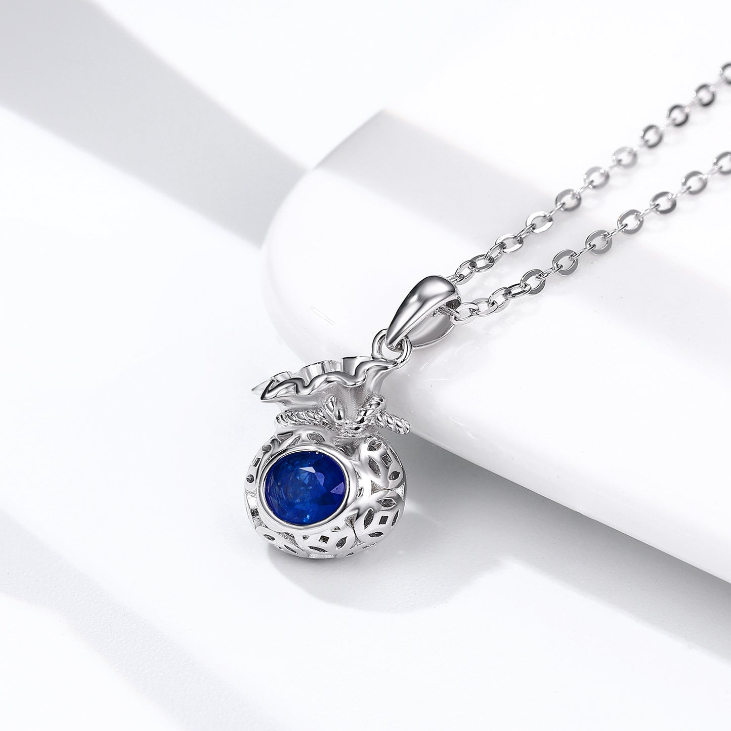 Sapphire Blessing Bag Pendant — 925 Silver Necklace