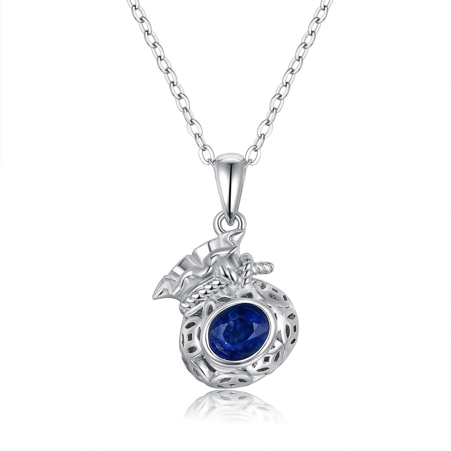 Sapphire Blessing Bag Pendant — 925 Silver Necklace
