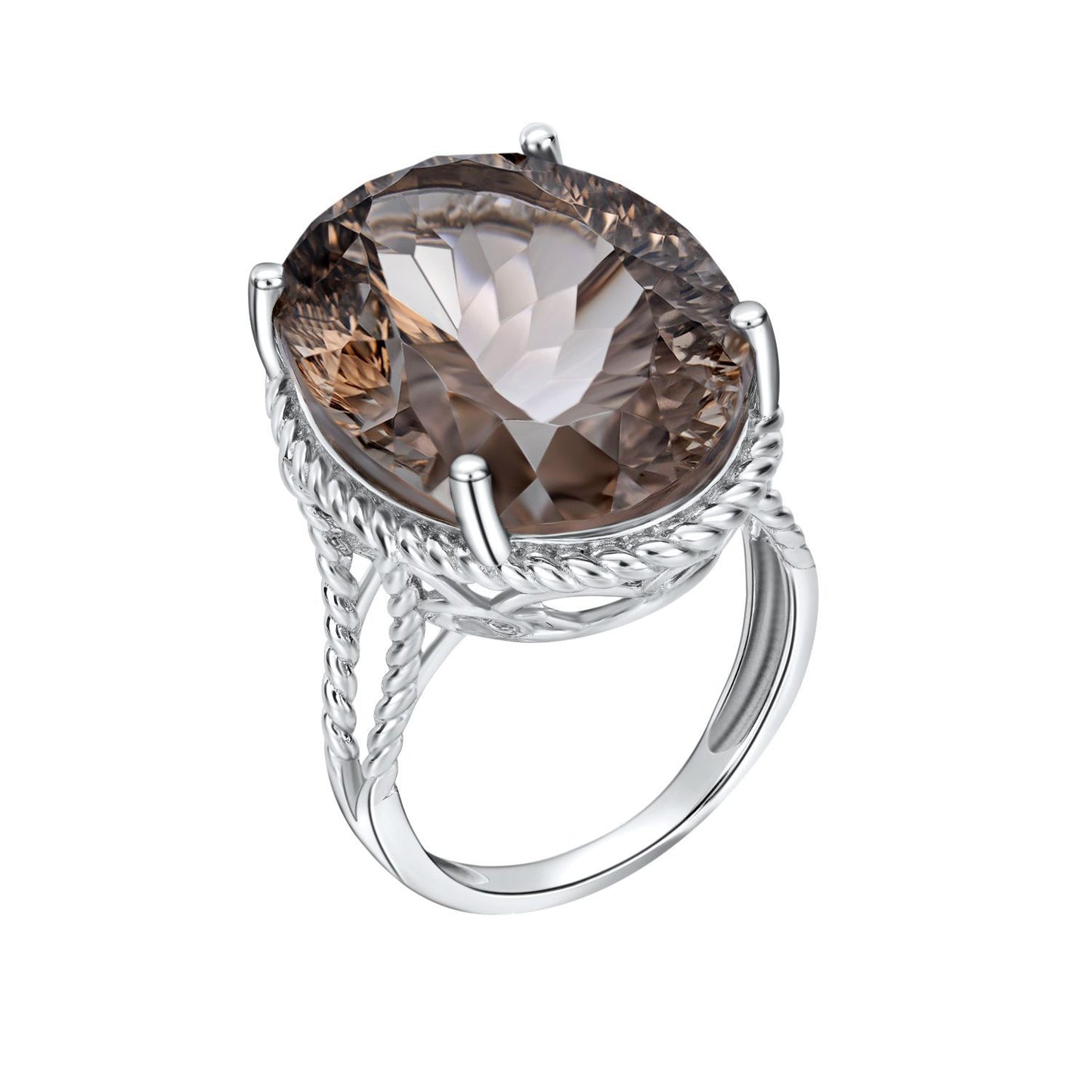 Smoky Tea Crystal Ring — 925 Silver Luxury Inlaid