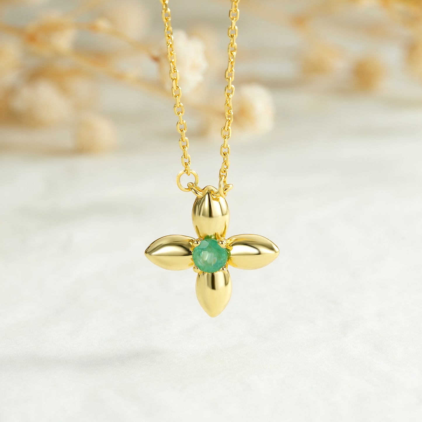 Cross & Emerald Layering Necklace — 925 Silver Dual-Wear