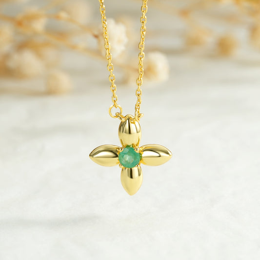 Cross & Emerald Layering Necklace — 925 Silver Dual-Wear