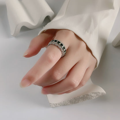 Lace-Edge Green Zircon Ring — 925 Sterling Silver